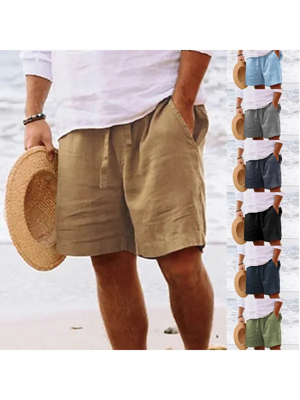 Men's Casual Cotton Linen Breathable Beach Shorts - Valiantlive.com 