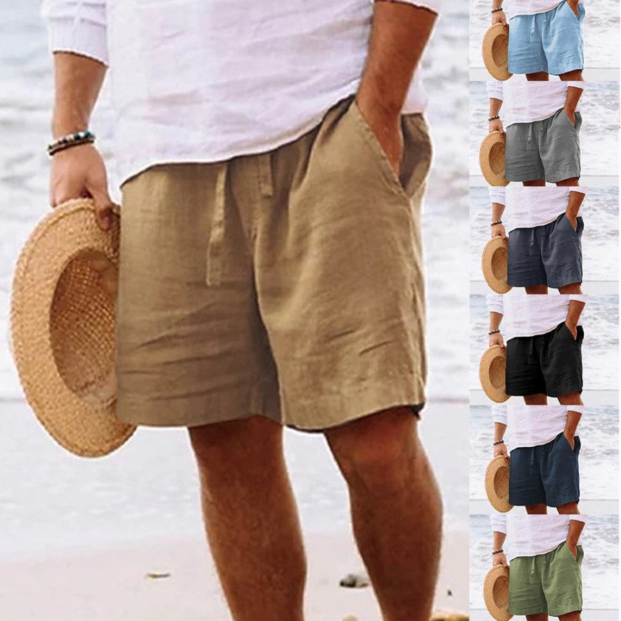 

Pantaloncini Da Spiaggia Traspiranti In Cotone E Lino Casual Da Uomo