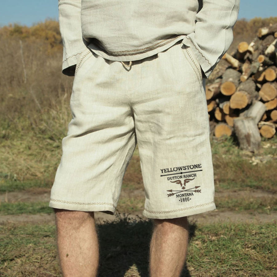 

Men's Shorts Linen Vintage Yellowstone Casual Drawstring Print Pattern Simple Outdoor