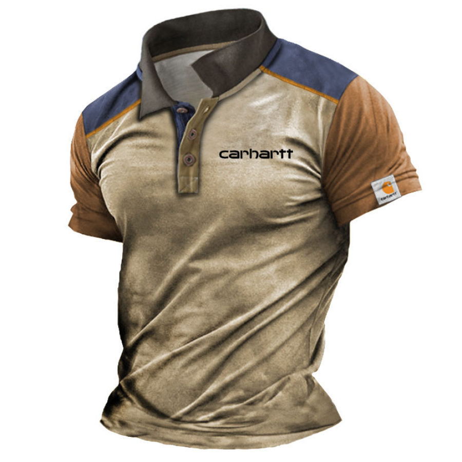

Men's T-Shirt Polo Vintage Color Block Outdoor Short Sleeve Summer Daily Tops Khaki