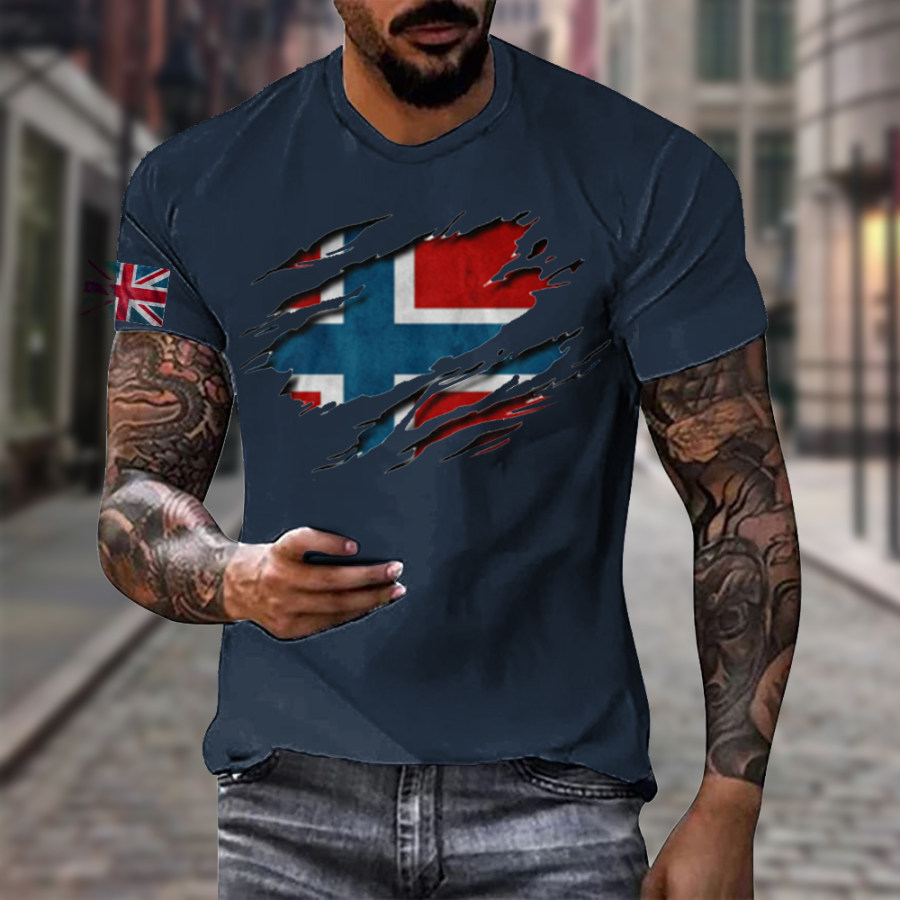 

Men's Vintage British Flag Print Crew Neck Casual T-Shirt