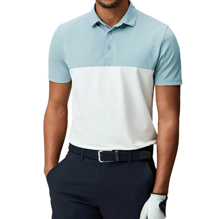 

Men's Outdoor Casual Sports Golf Color Matching Printed Polo Neck T-Shirt