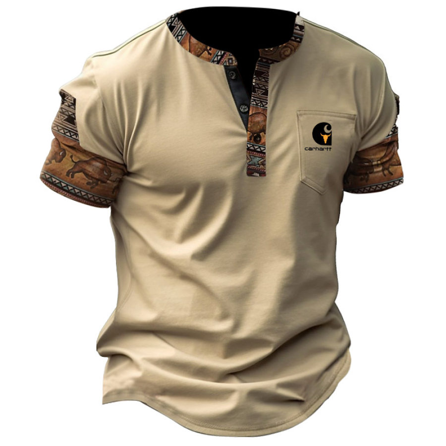 

Men's T-Shirt Henley Vintage Carhartt Yellowstone Ethnic Geometric Pattern Colorblock Short Sleeve Summer Daily Tops