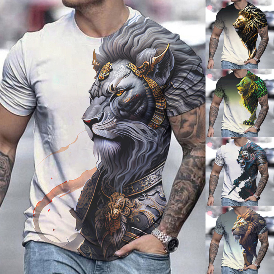 

Men's Casual 3D Lion Print Round Neck T-shirt