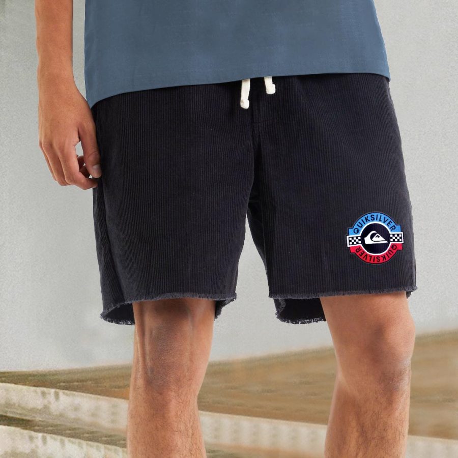 

Men's Surf Shorts Vintage Quiksilver Corduroy Hawaiian Summer Daily Bottoms 9 Inch Walk Shorts Boardshorts Black