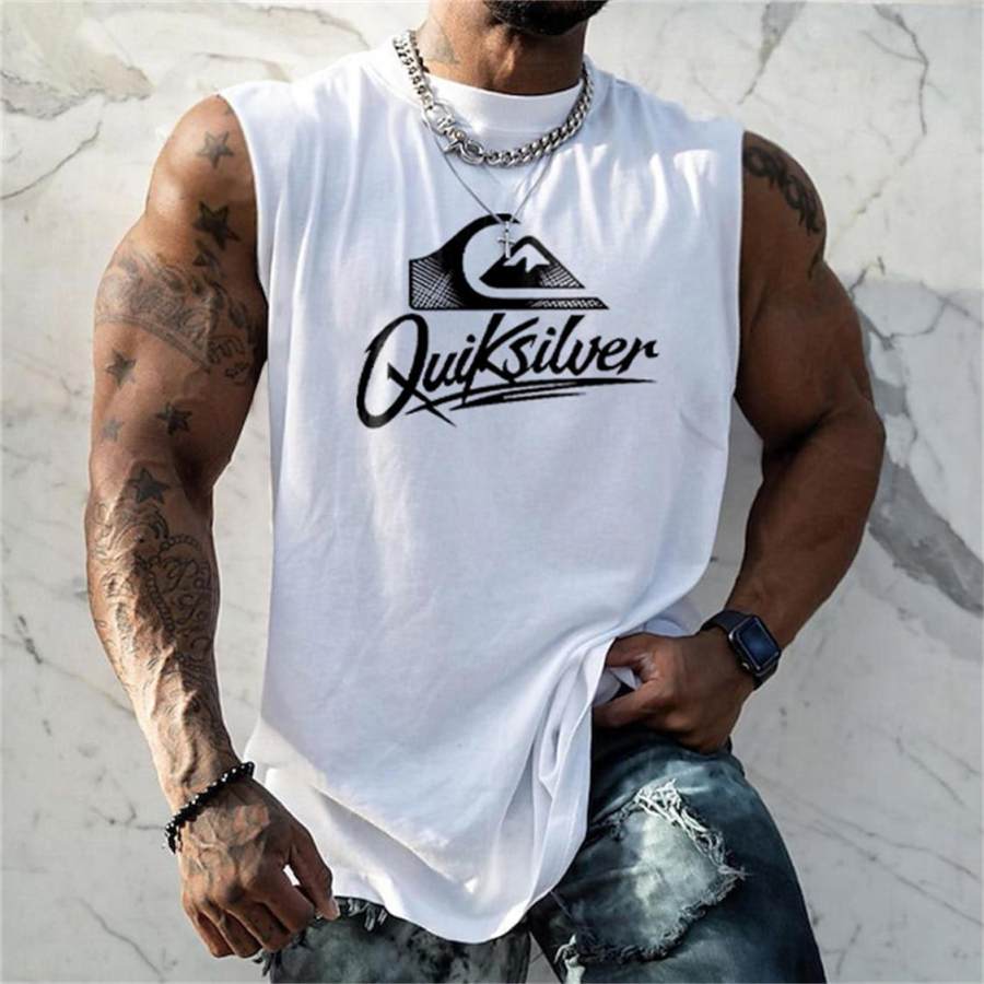 

Camiseta Sin Mangas Para Hombre Quiksilver Print Street Trend Verano Casual Tops Sueltos Blanco Negro