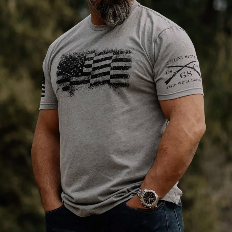 

Men's T-Shirt American Flag Print Casual Round Neck Short Sleeve Tee