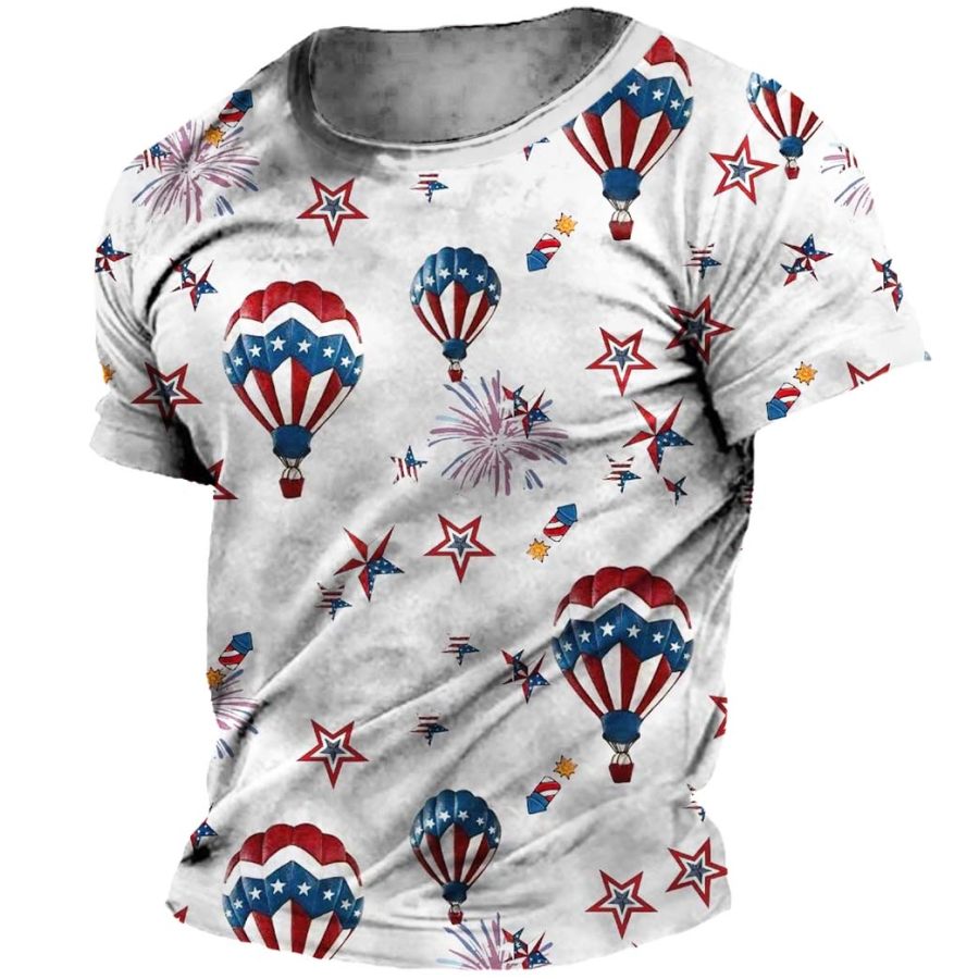 

Men's T-Shirt Vintage American Flag Hot Air Balloon Independence Day Plus Size Short Sleeve Summer Daily Tops