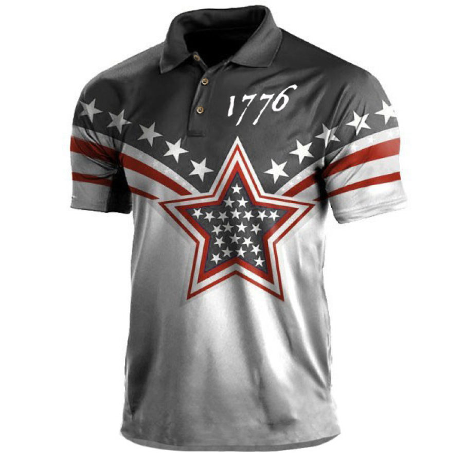 

Men's T-Shirt Polo Vintage 1776 American Flag Independence Day Short Sleeve Summer Daily Tops