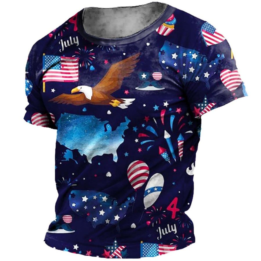 

Men's T-Shirt Vintage American Flag Eagle Independence Day Plus Size Short Sleeve Summer Daily Tops