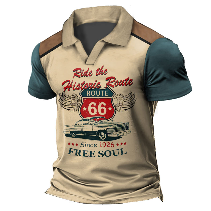 

Men's T-Shirt Vintage Ride The Historic Route 66 Colorblock Polo Short Sleeve Summer Daily Tops