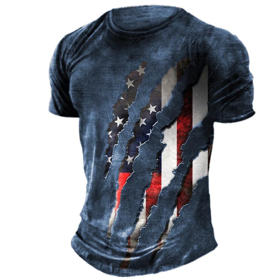 

Мужская футболка Американский флаг Царапины Большие размеры С коротким рукавом Винтаж Лето Повседневные топы