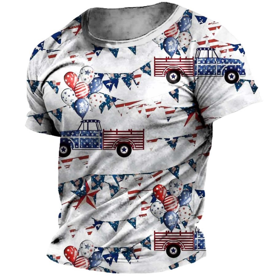 

Men's T-Shirt Vintage American Flag Car Independence Day Plus Size Short Sleeve Summer Daily Tops
