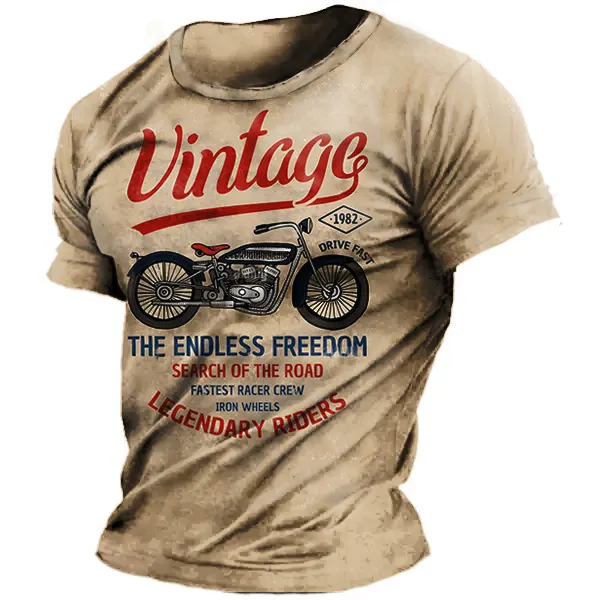 Men's Crewneck T-Shirt Plus Size Vintage Motorcycle Racing Short Sleeve Summer Top - Elementnice.com 