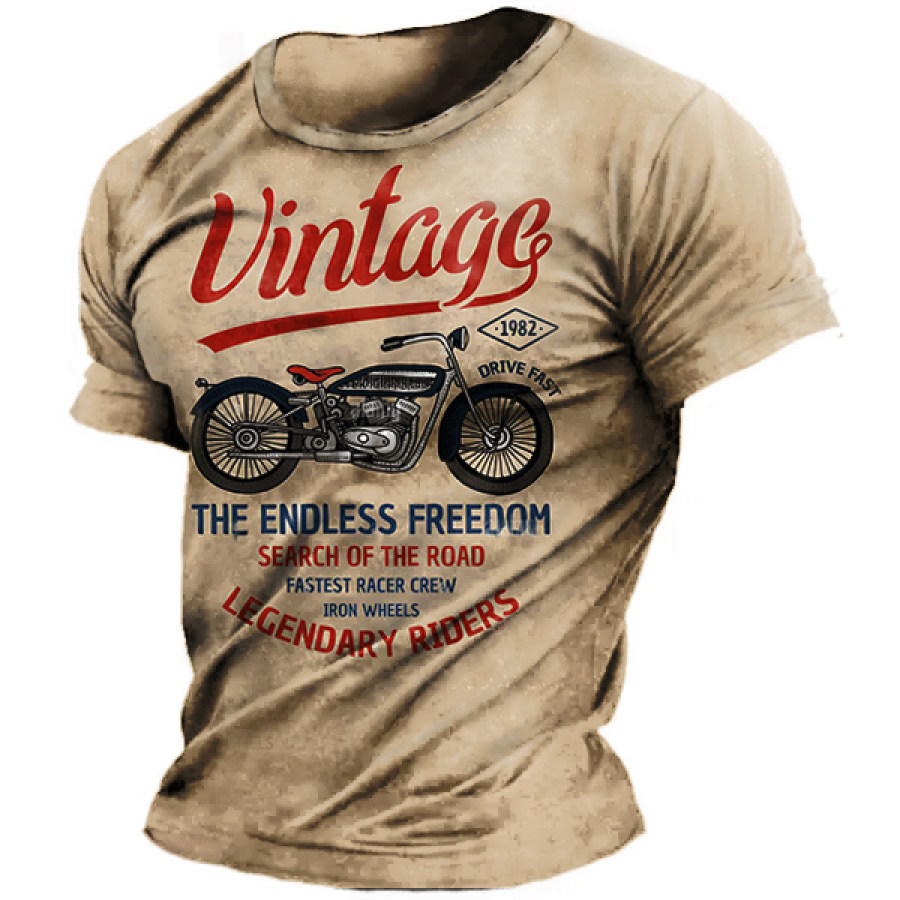 

T-shirt Girocollo Da Uomo Plus Size Top Estivo A Maniche Corte Da Corsa Per Motociclisti Vintage