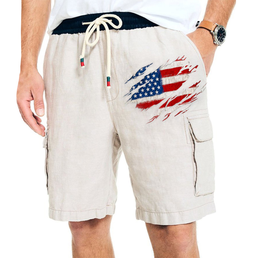 

Men's Vintage American Flag Print Cargo Shorts