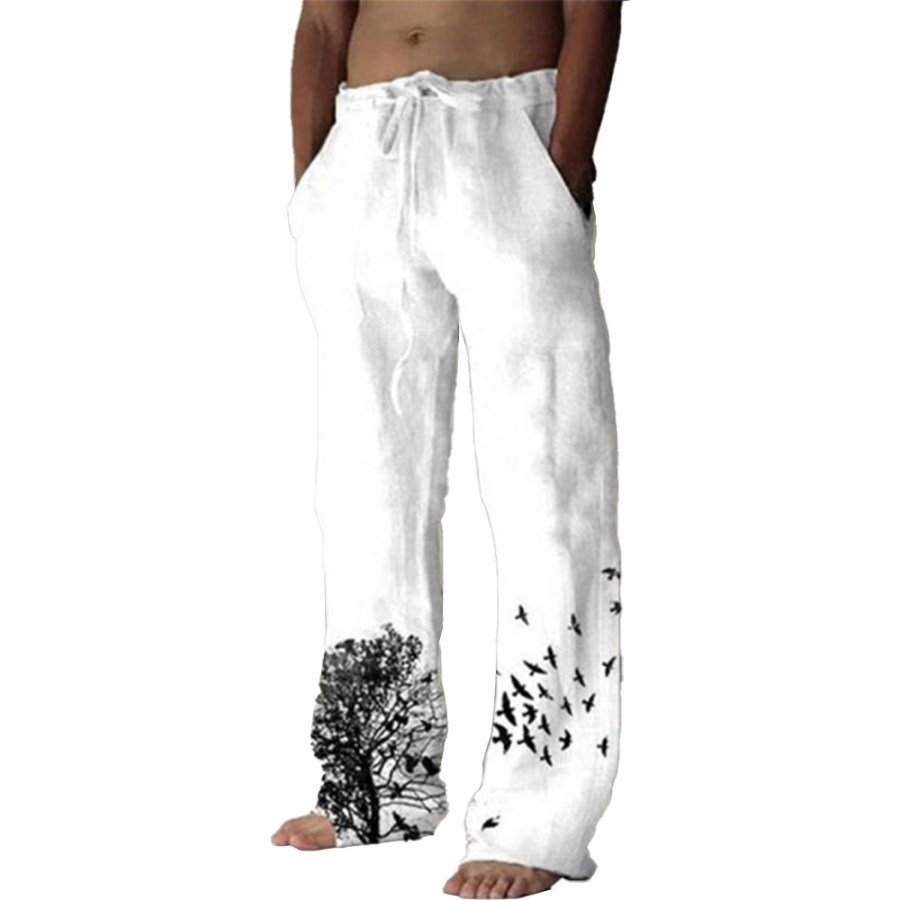 

Men's Retro Printed Casual Cotton Linen Breathable Beach Trousers