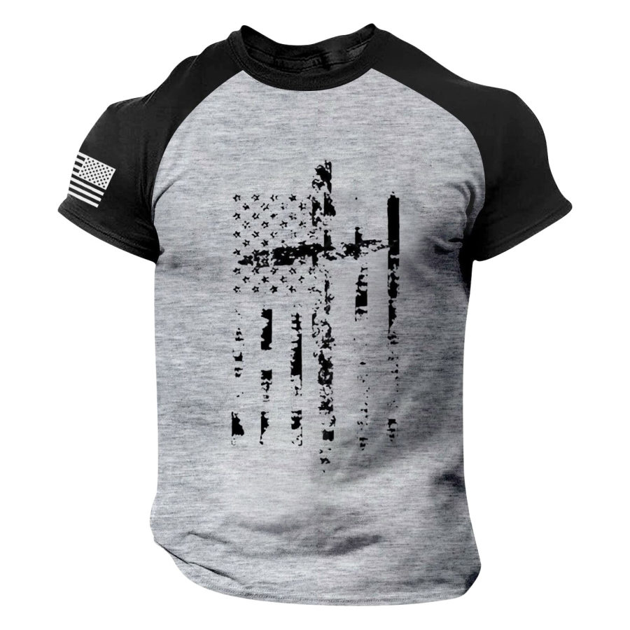 

Men's Outdoor Raglan T-shirt Short Sleeve Independence Day 11 Round Neck Outdoor Casual Print Tee