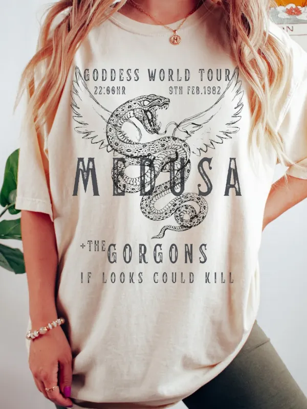 Medusa Distressed Vintage Loose Band T-Shirt - Realyiyi.com 
