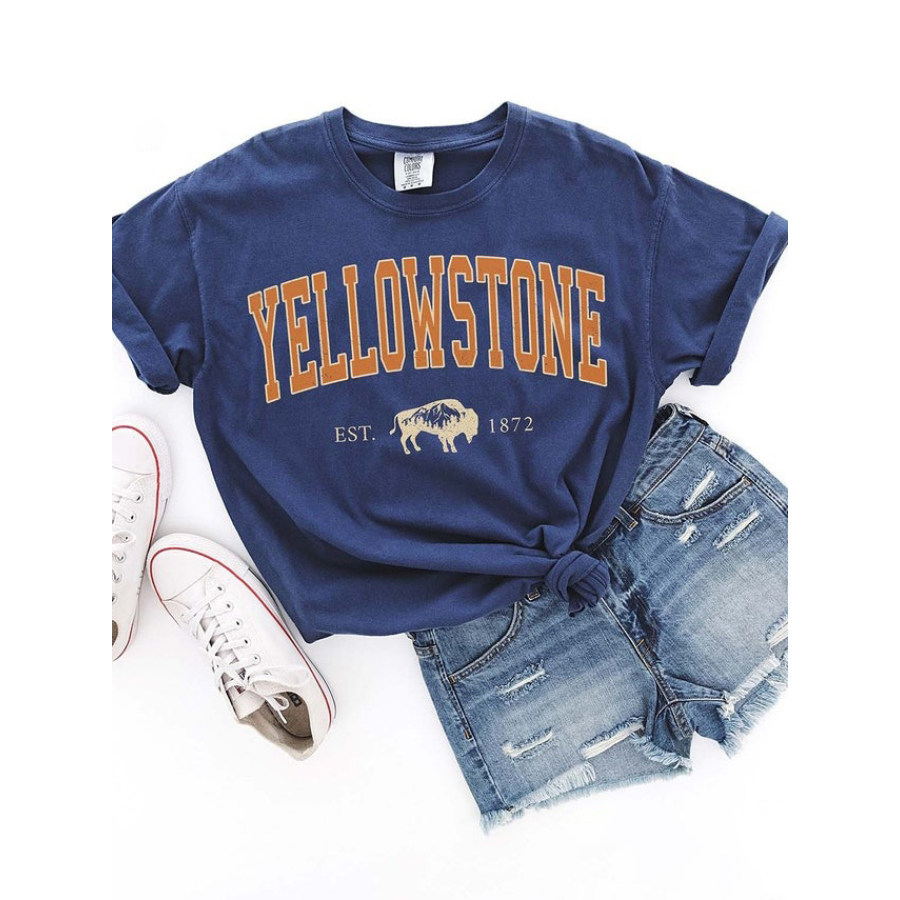 

T-shirt Da Donna A Maniche Corte Con Stampa Di Lettera Yellowstone Vintage Da Donna