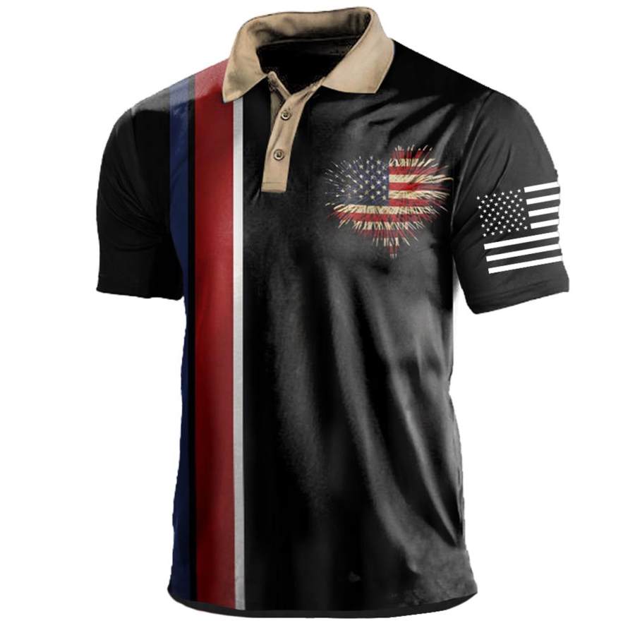 

Camiseta Masculina Manga Curta Vintage Bandeira Americana Com Estampa Do Dia Da Independência