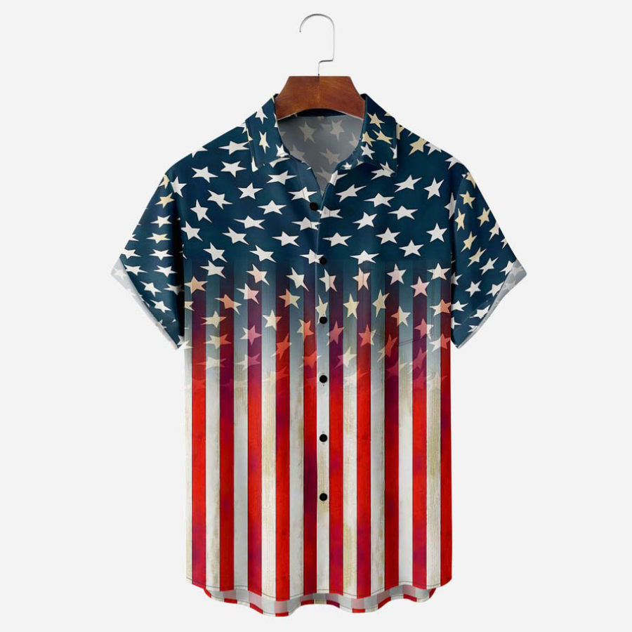 

Men's Shirt Vintage American FlagPlus Size Short Sleeve Hawaii Beach Summer Daily Tops