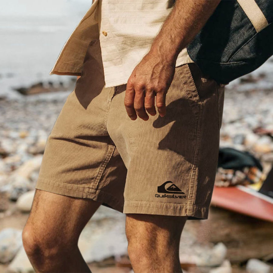 

Men's Surf Shorts Retro Corduroy Shorts Hawaiian Beach Shorts Daily Casual 5 Inch Shorts Khaki