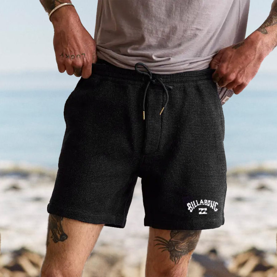 

Men's Surf Shorts Retro Waffle Shorts Hawaiian Beach Shorts Daily Casual 5 Inch Shorts Black