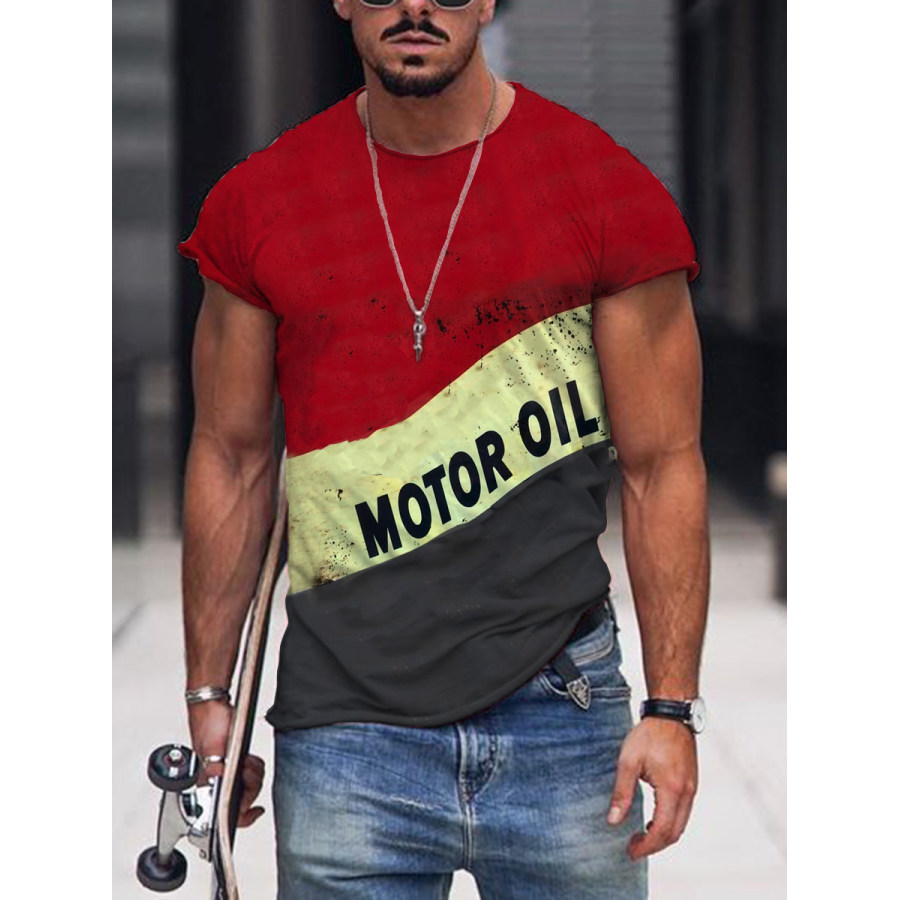 

Crew Neck Color Block Motor Oil Short Sleeve Tops T-shirts