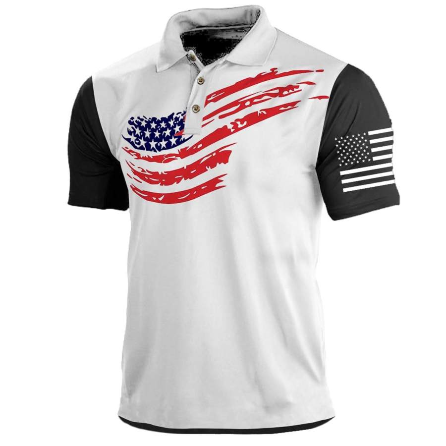 

Men's T-Shirt Polo Vintage American Flag Independence Day Short Sleeve Summer Daily Tops
