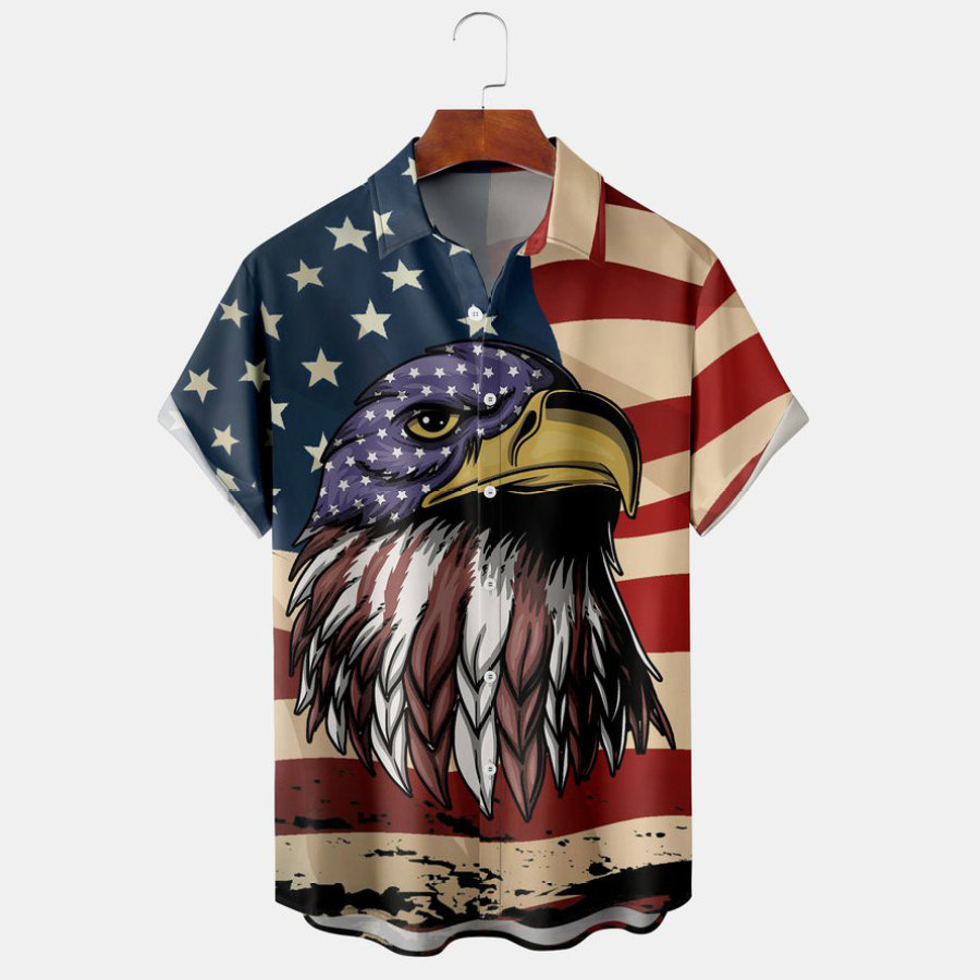 

Men's Shirt Vintage American Flag Eagle Plus Size Short Sleeve Hawaii Beach Summer Daily Tops