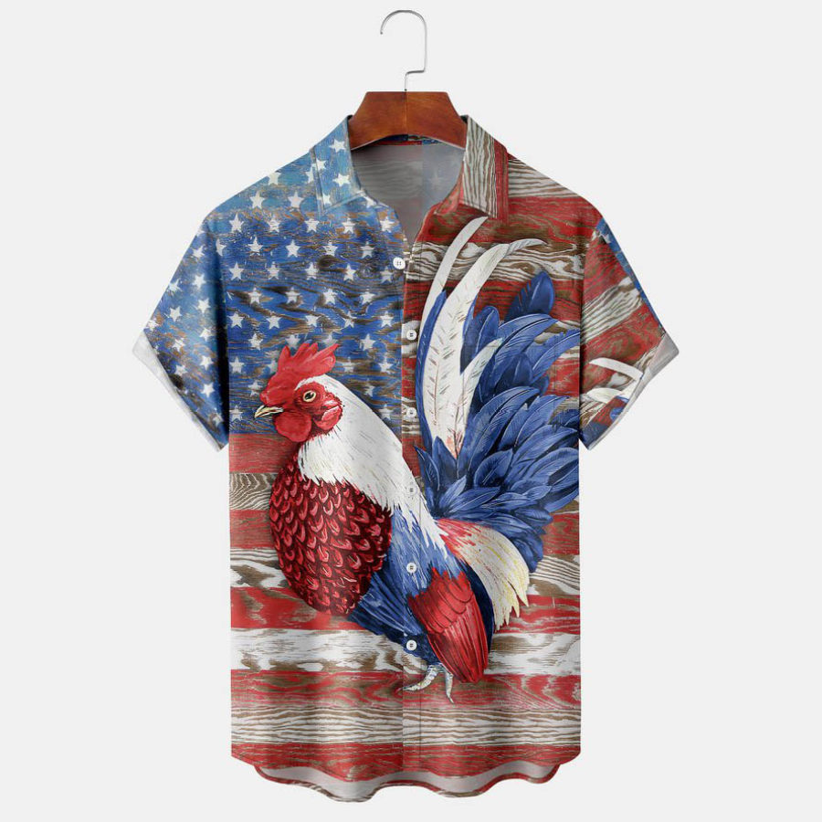 

Men's Shirt Vintage American Flag Rooster Plus Size Short Sleeve Hawaii Beach Summer Daily Tops