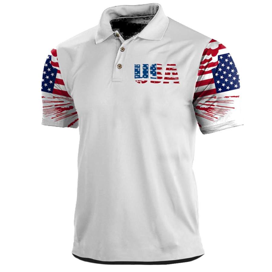 

Maglietta Da Uomo Polo Vintage American Flag USA Independence Day Manica Corta Summer Daily Tops