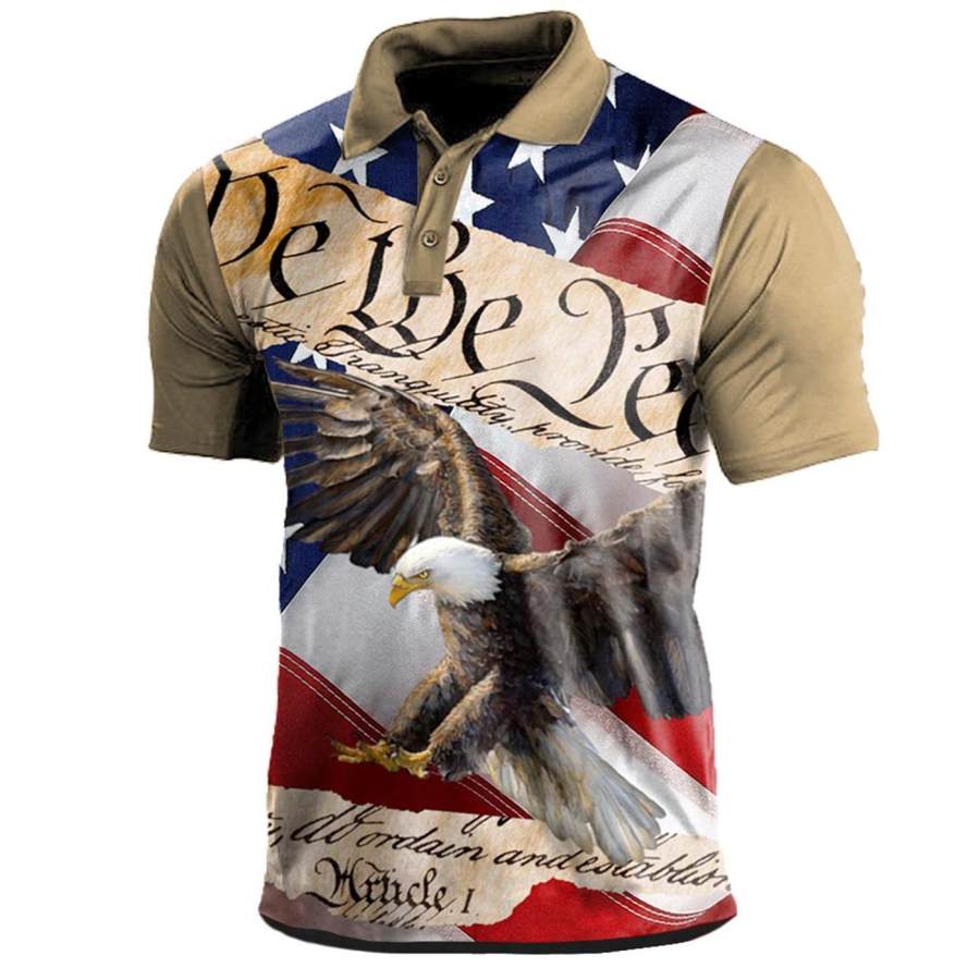 

Men's T-Shirt Polo Vintage American Flag Eagle Independence Day Short Sleeve Summer Daily Tops
