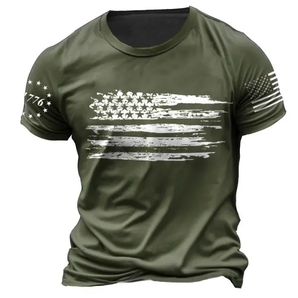 Men's T-Shirt Vintage American Flag 1776 Plus Size Short Sleeve Summer Daily Tops - Kalesafe.com 
