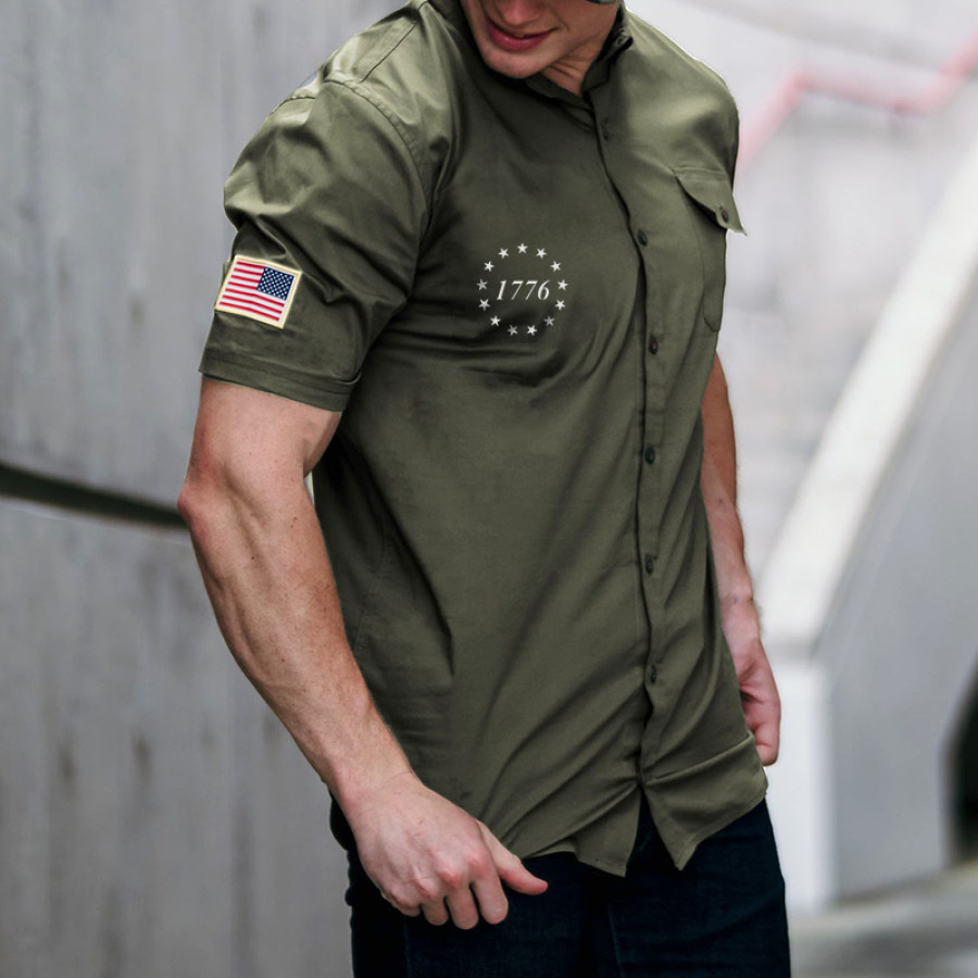 

Men's Outdoor Workwear Shirt Multi-Pocket Design USA 1776 Independent Printing Tactical Shirt