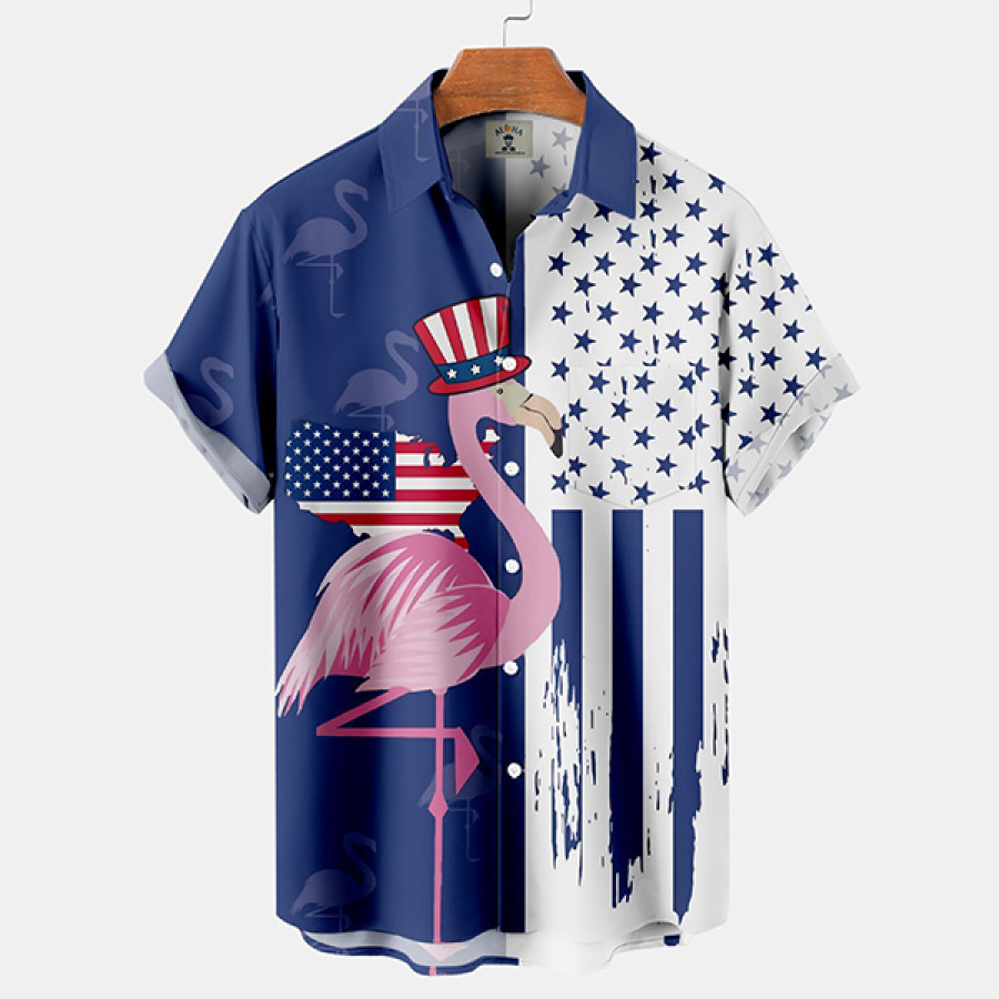 

Men's Shirt Vintage American Flag Flamingo Plus Size Short Sleeve Hawaii Beach Summer Daily Tops