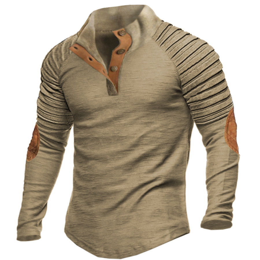 

Men's Vintage Colorblock Stand Collar Long Sleeve T-Shirt