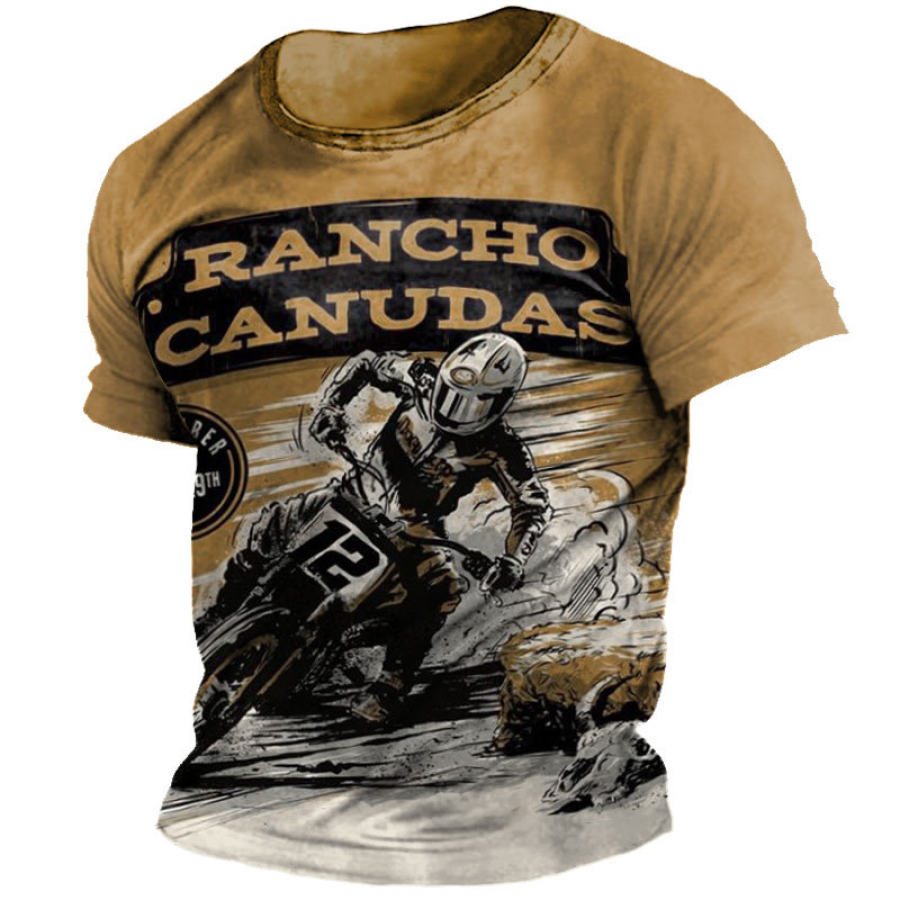 

Camiseta Masculina De Gola Redonda Retrô Com Estampa De Motociclista Estampada Manga Curta Casual Diária