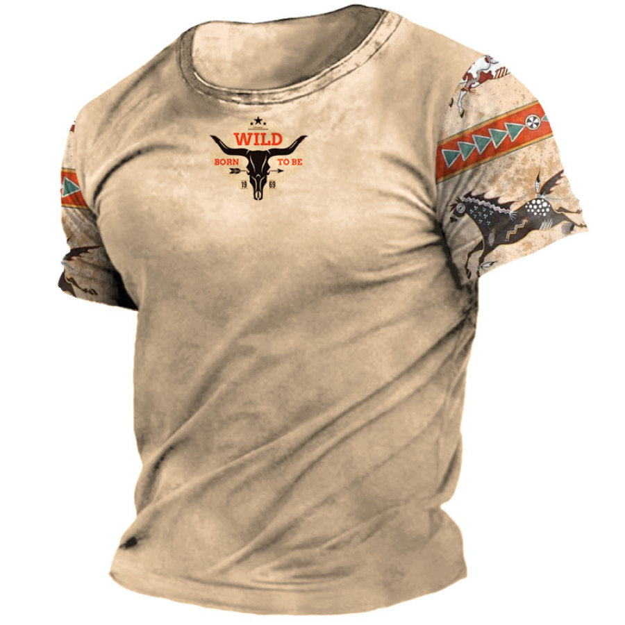 

Men's Round Neck T-Shirt Retro Yellowstone National Wind Printing Pattern Short Sleeve Daily Casual Tee