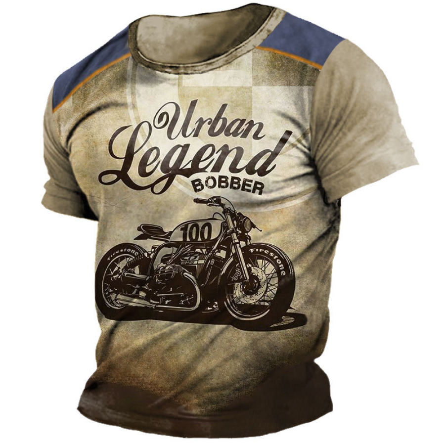 

Camiseta Masculina De Gola Redonda Retrô Estampada De Motocicleta Manga Curta Camiseta Casual Diária