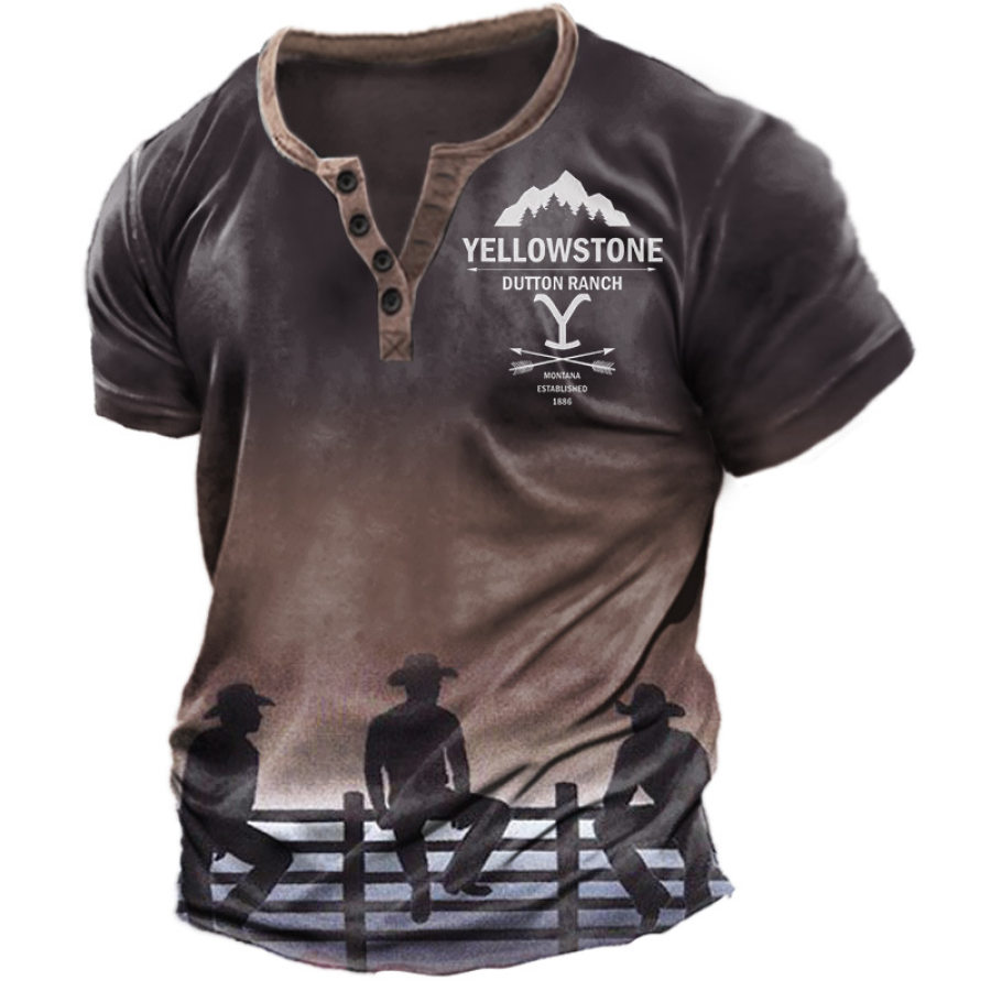 

Men's Henry T-Shirt Retro Yellowstone Cowboy Print Graphic Short Sleeve Daily Casual Tee