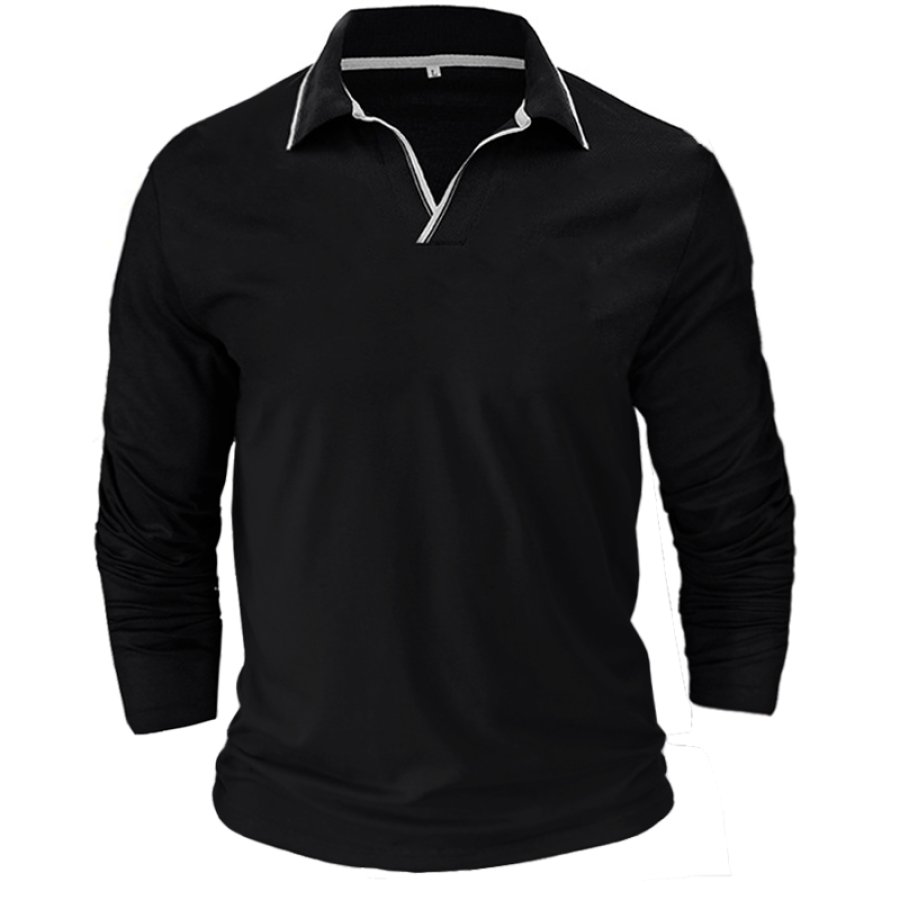 

Men's Colorblock V Collar T-Shirt Casual Breathable Fashion Street Plus Size Long Sleeve Tee