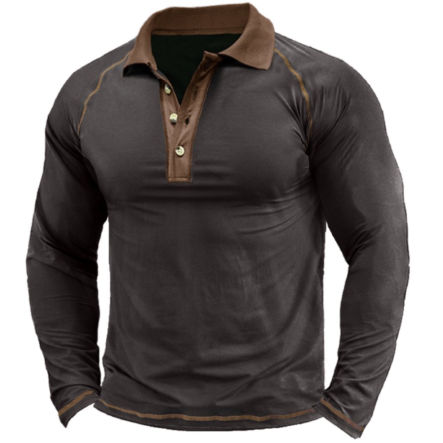 

Men's Colorblock Henley Collar T-Shirt Casual Breathable Fashion Street Plus Size Long Sleeve Tee