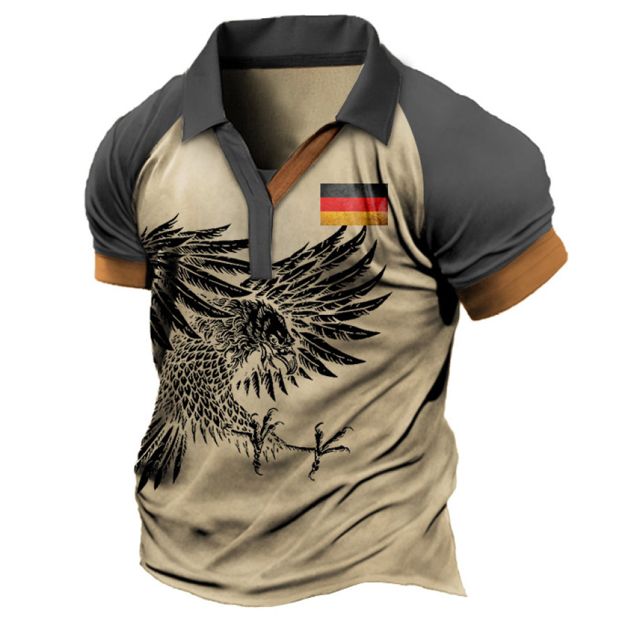 

Men's T-Shirt Vintage German Flag Eagle Colorblock Polo V-Neck Short Sleeve Summer Daily Tops