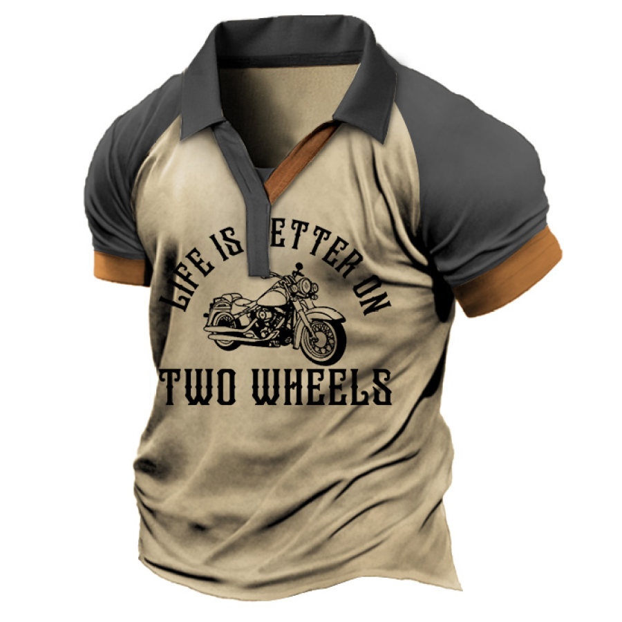

Men's T-Shirt Vintage Motorcycle Two Wheels Colorblock Polo V-Neck Short Sleeve Summer Daily Tops