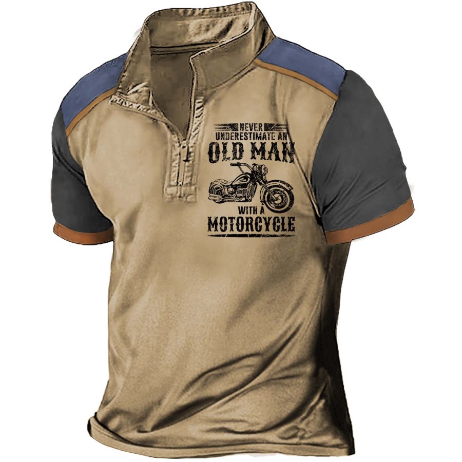 

Men's T-Shirt Zip Polo Old Man Motorcycle Colorblock Vintage Outdoor Summer Daily Tops
