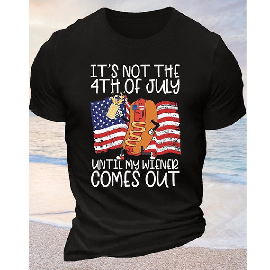 

Men Cotton T-Shirt Funny Comes Out Hot Dog American Flag Printing Casual Loose Tee