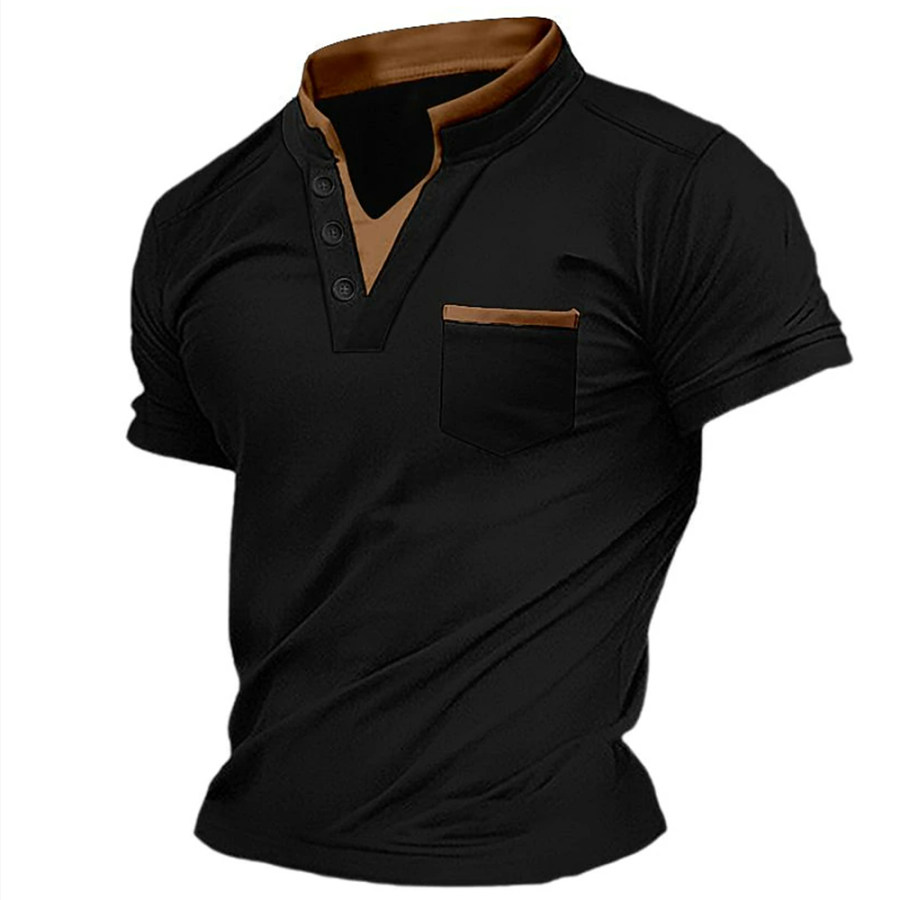 

Men's Retro Color Block V-Neck Casual T-Shirt