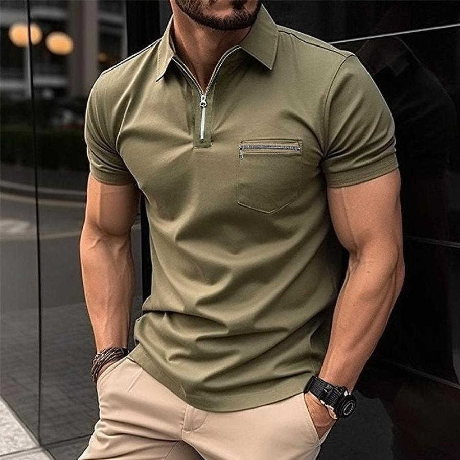 

Camiseta Masculina Casual Com Bolso Com Zíper E Lapela Para Atividades Ao Ar Livre